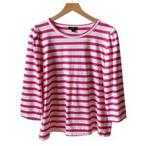J. Crew puff sleeve pink and white Breton stripe top